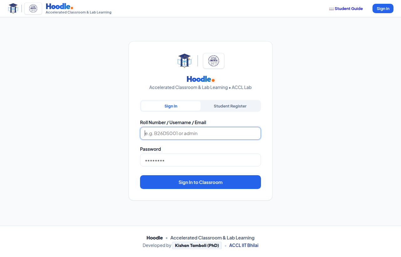 Hoodle LMS Sign-In Screen