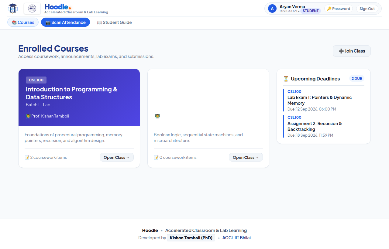 Student Dashboard with Join Course modal